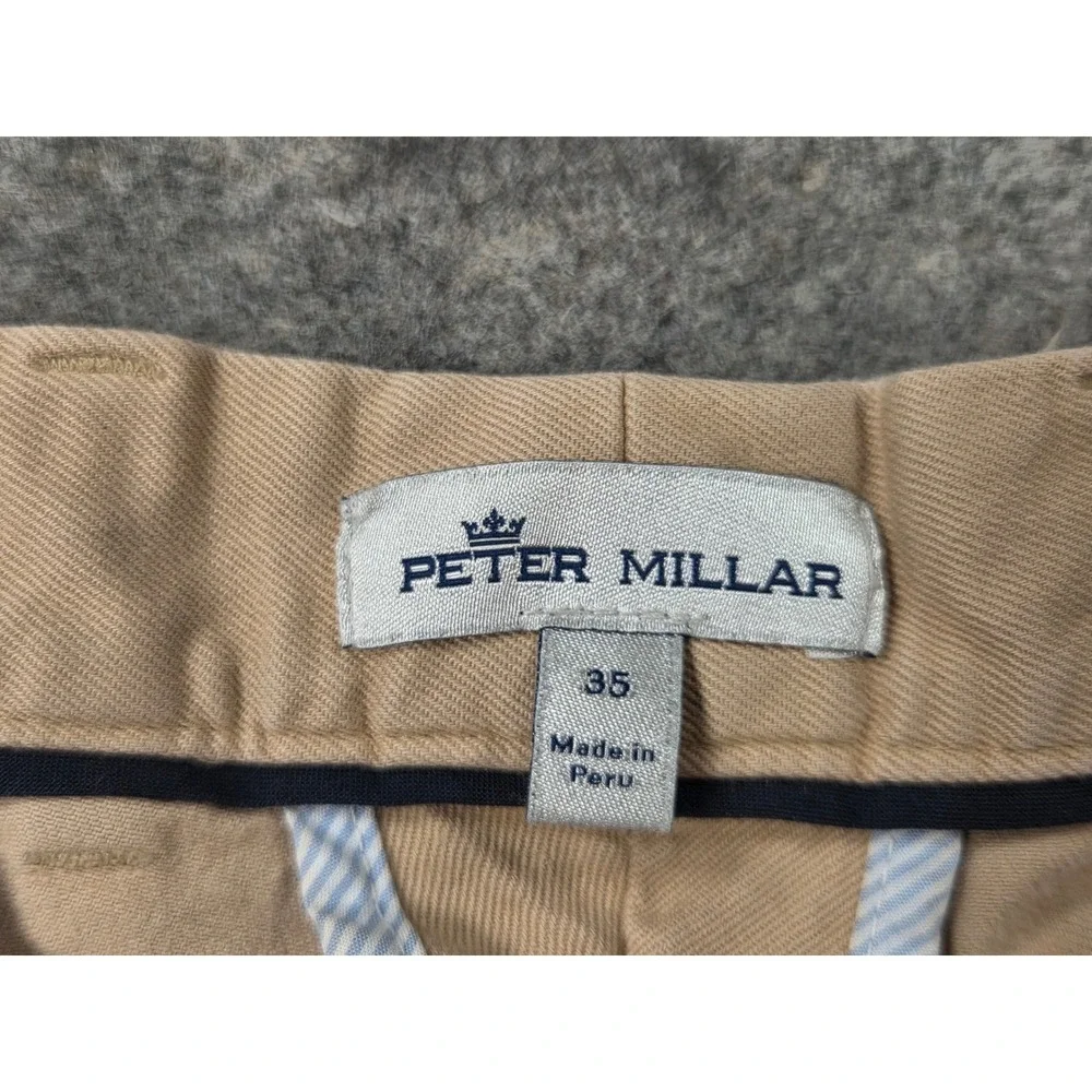Peter Millar Mens Khaki Tan Pima Cotton Stretch Chino Pants Size 35 Straight Leg